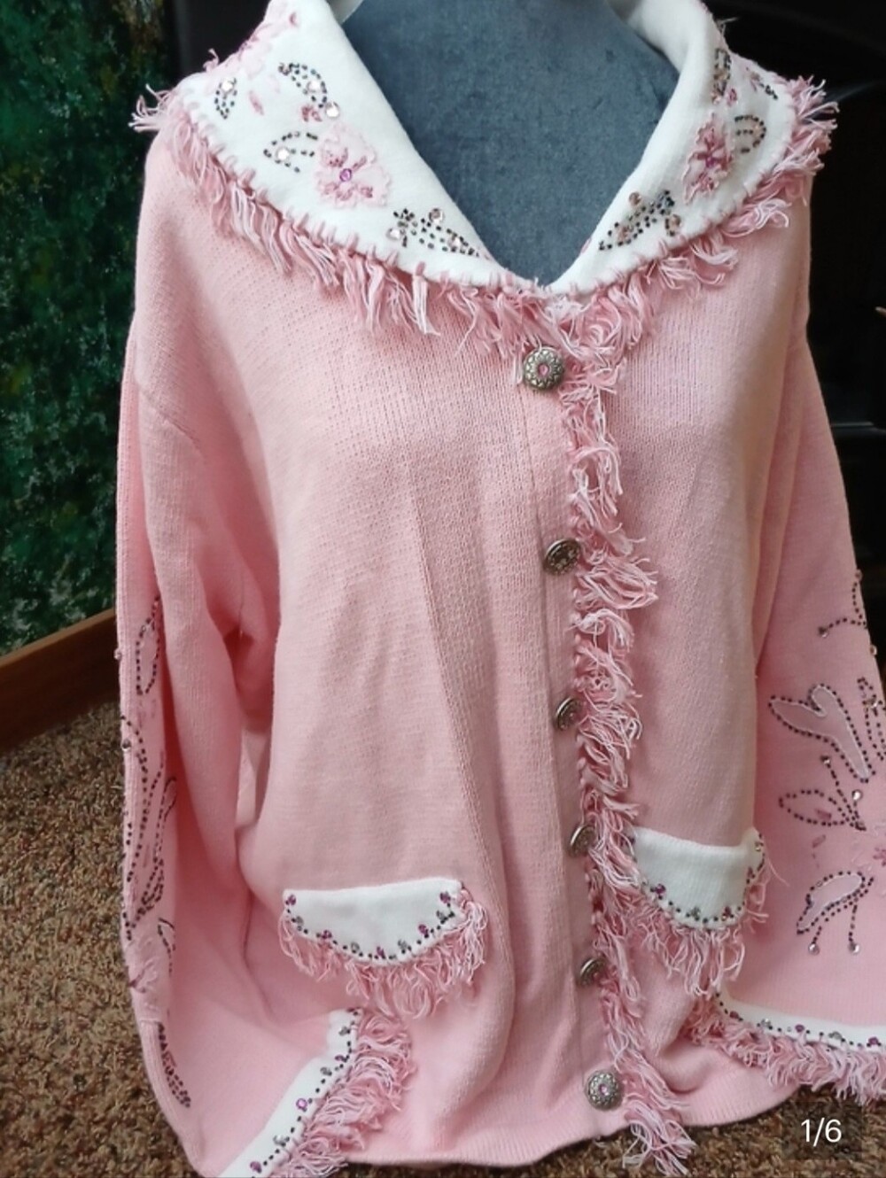 Storybook Knits Pink Embellished Fringe Button-Front Cardigan - Picture 7 of 7